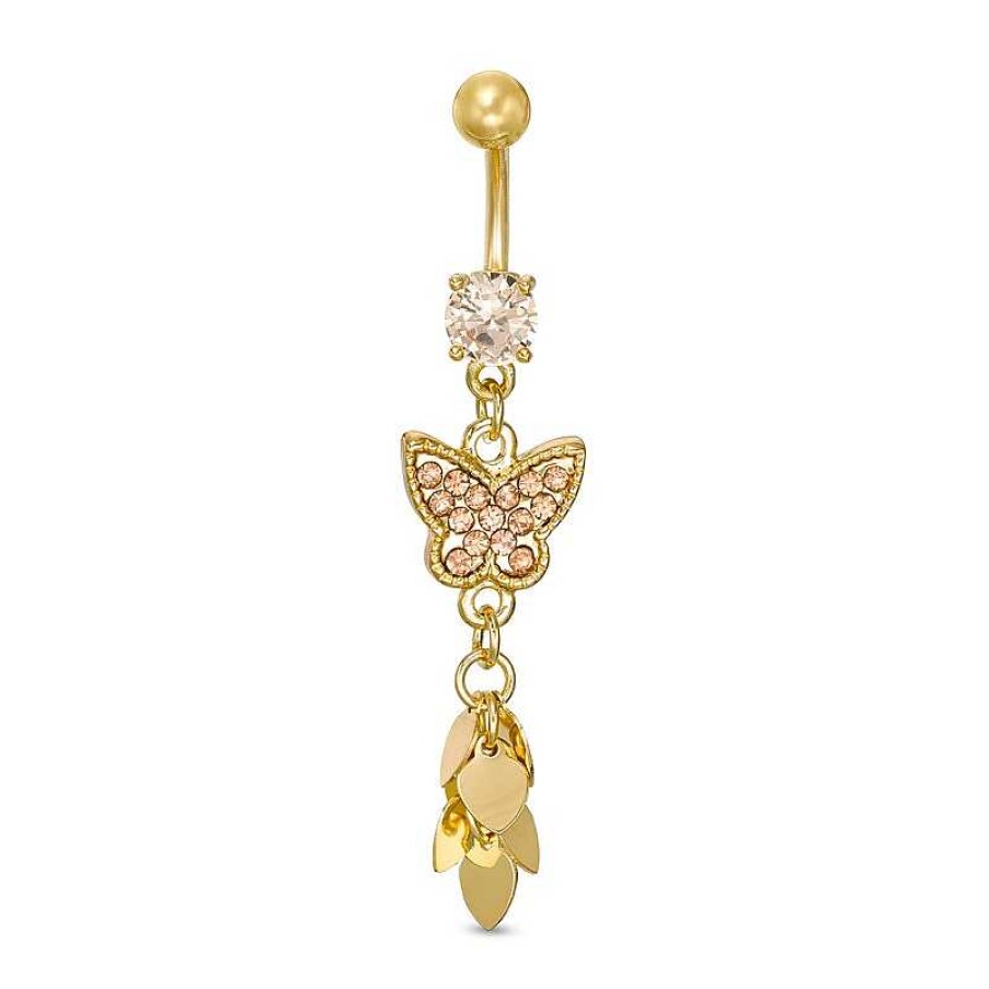 Banter Yellow Ion Plated Champagne Cz And Crystal Butterfly Belly Button Ring - 14G 3/8" Belly Button