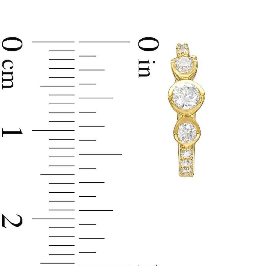 Banter Cubic Zirconia Three Center Stone Huggie Hoop Earrings In 10K Gold Earrings