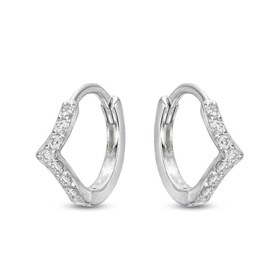 Banter Cubic Zirconia Chevron Huggie Hoop Earrings In Solid Sterling Silver Earrings