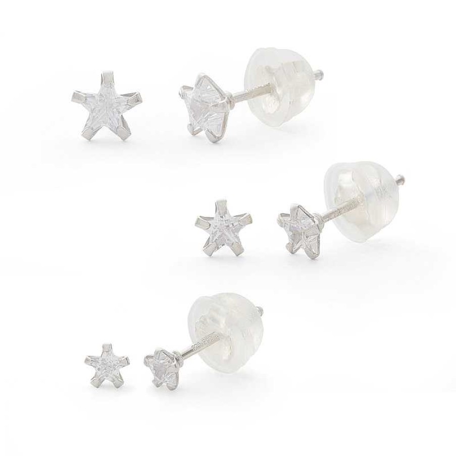 Banter Solid Sterling Silver Cz Star Stud Set Earrings