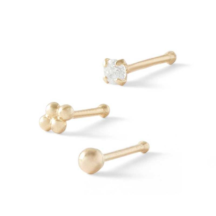 Banter 14K Semi-Solid And Hollow Gold Cz Three Piece Nose Stud Set - 22G Nose