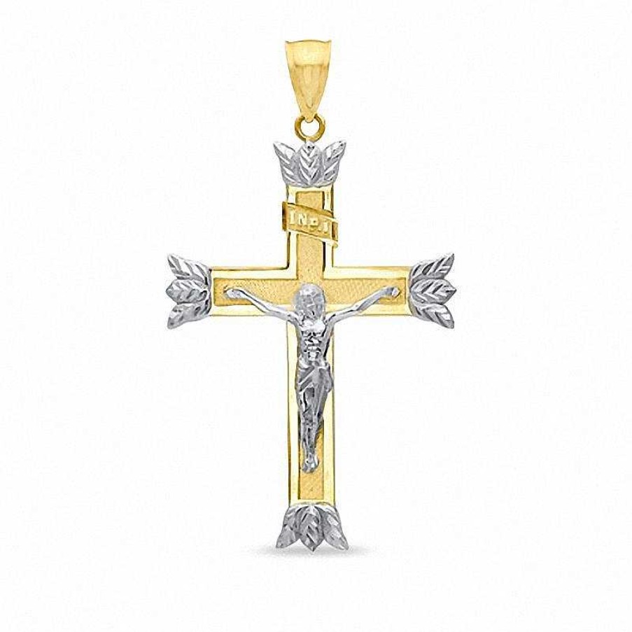 Banter Crucifix With Leaf Tips Charm In 10K Solid Two-Tone Gold Charms