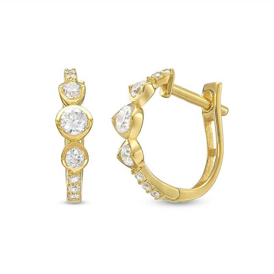 Banter Cubic Zirconia Three Center Stone Huggie Hoop Earrings In 10K Gold Earrings