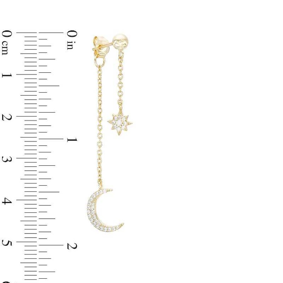 Banter Cubic Zirconia Star And Moon Double Dangle Drop Earrings In Solid Sterling Silver With 18K Gold Plate Earrings