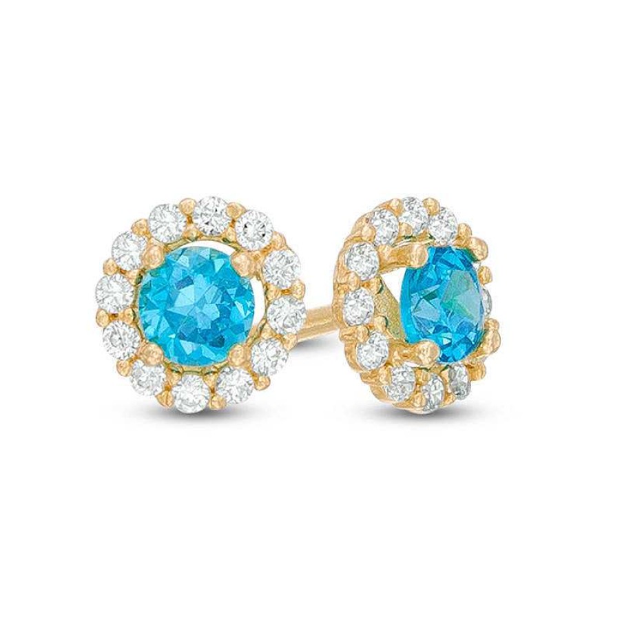 Banter Child'S 4Mm Blue And White Cubic Zirconia Frame Stud Earrings In 14K Gold Earrings