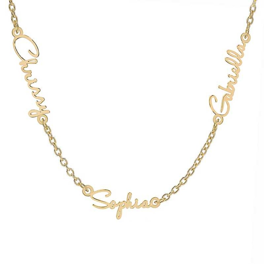 Banter Three Name Script Nameplate Curb Chain Necklace In Solid Sterling Silver With 14K Gold Plate - 18" Necklaces