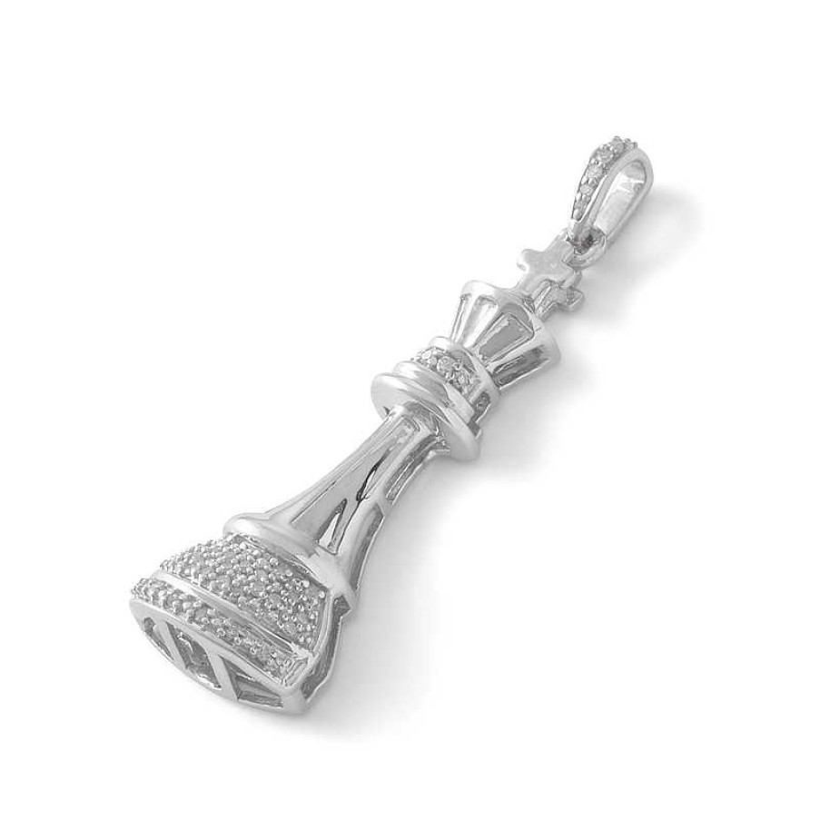 Banter 1/10 Ct. T.W. Diamond King Chess Piece Necklace Charm In Sterling Silver Charms