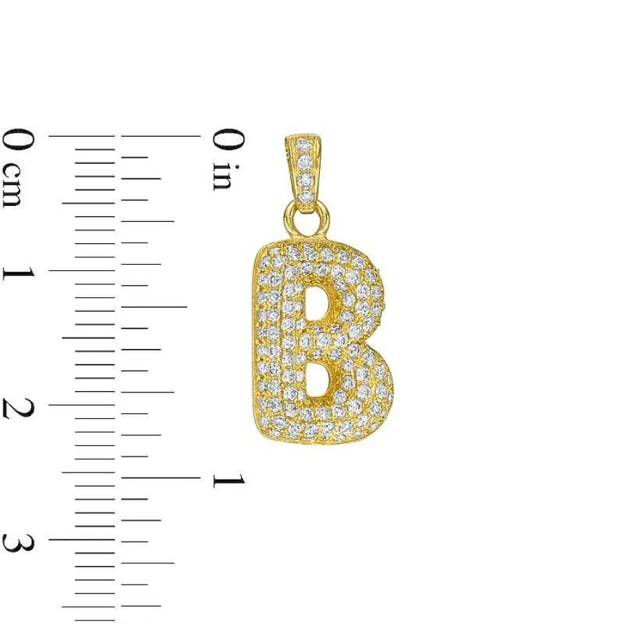 Banter Cubic Zirconia "B" Puff Block Initial Necklace Charm In 10K Solid Gold Charms