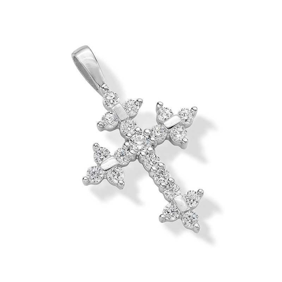 Banter 10K Solid White Gold Cz Cross Charm Charms