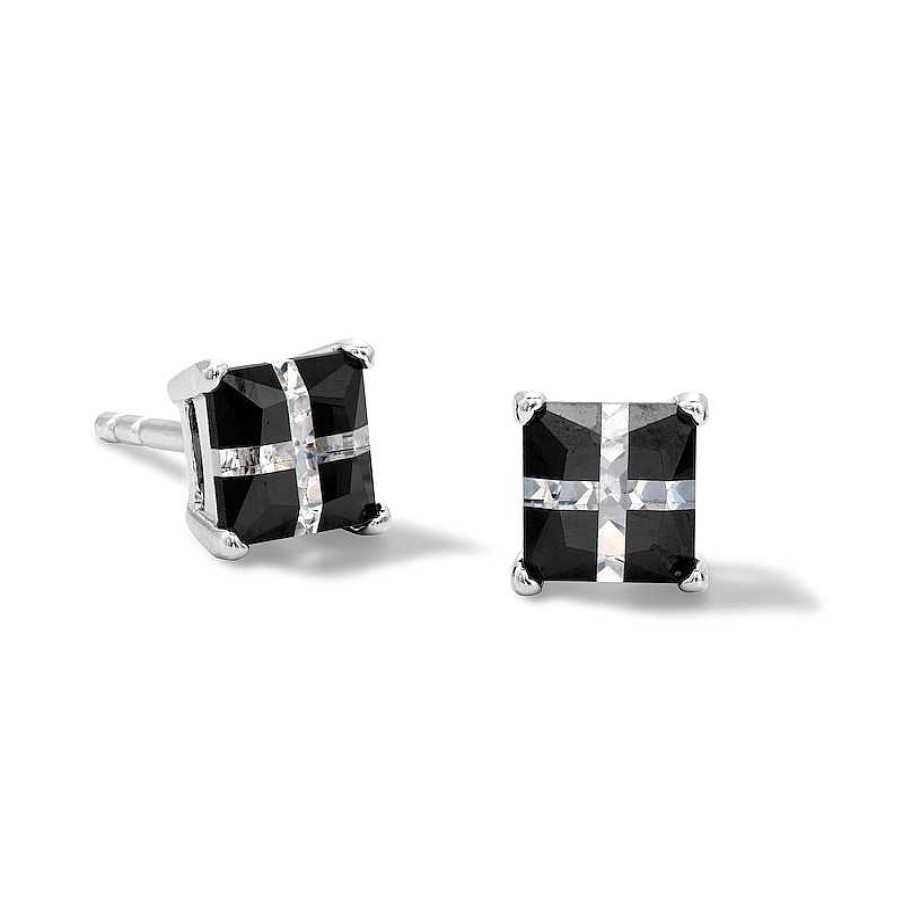 Banter 5Mm Black And White Cubic Zirconia "X" Square Stud Earrings In Sterling Silver Earrings