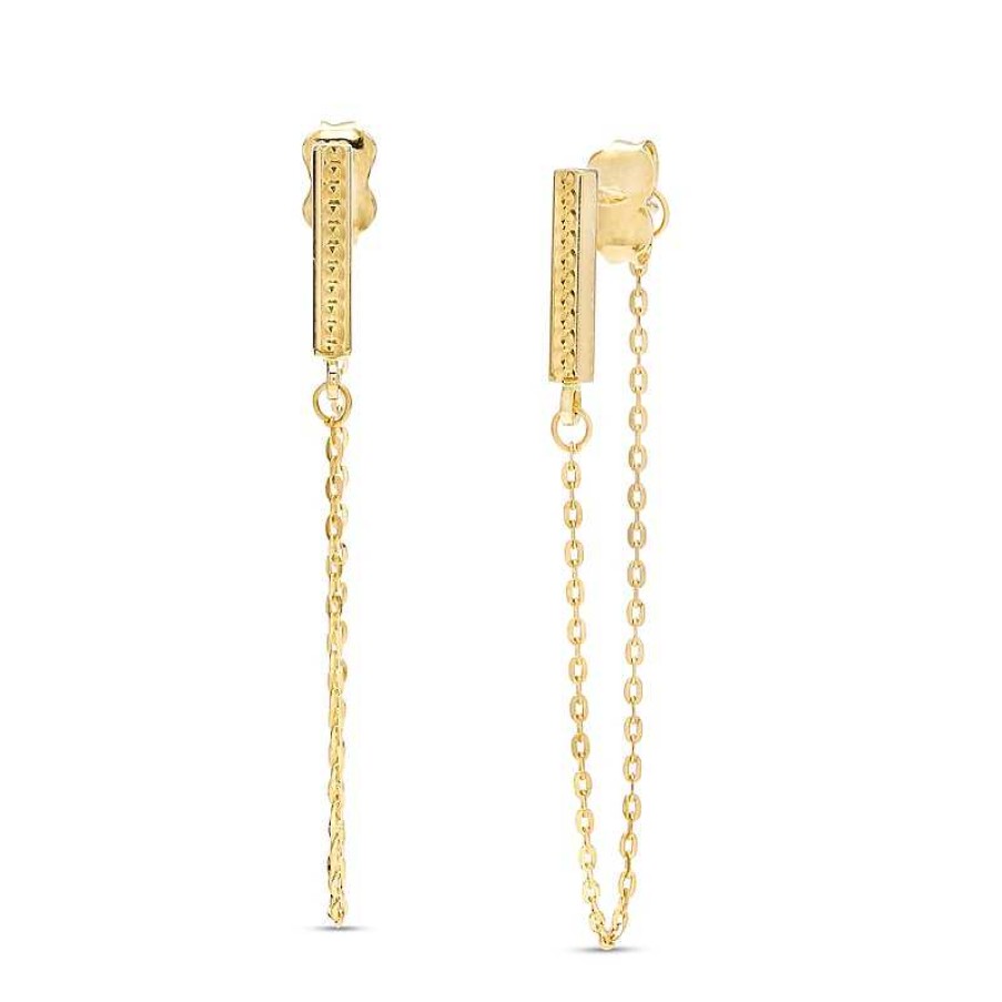 Banter Diamond-Cut Vertical Bar With Chain Front/Back Earrings In 10K Gold Earrings