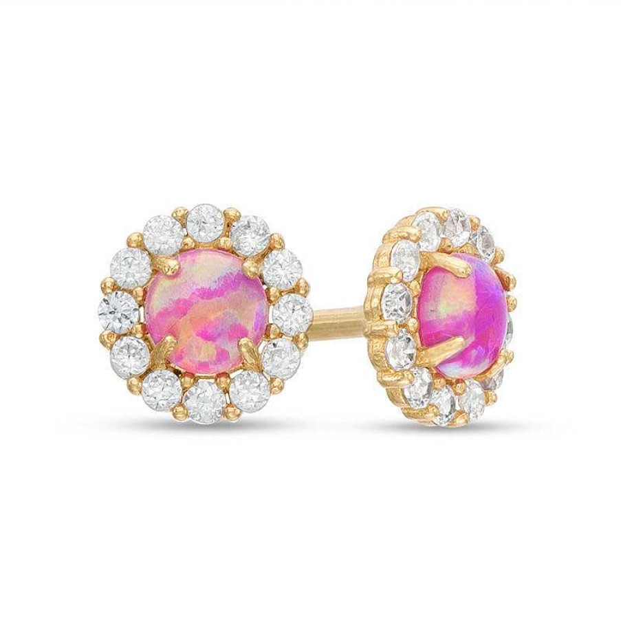 Banter Child'S Simulated Pink Opal And Cubic Zirconia Frame Stud Earrings In 14K Gold Earrings