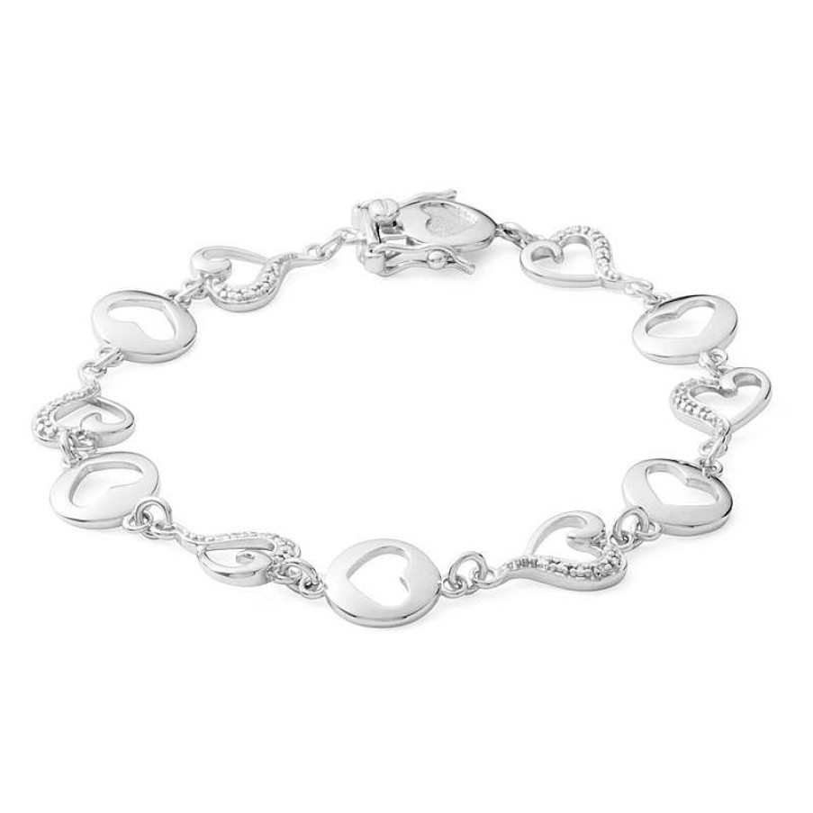 Banter Diamond Accent Heart Cutouts Bracelet In Sterling Silver - 7.25" Bracelets