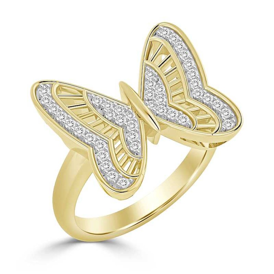 Banter 1/10 Ct. T.W. Diamond Butterfly Ring In Sterling Silver With 14K Gold Plate Rings